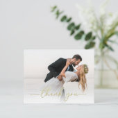 Gold Calligraphy Script Moderne Simple Two Photo Briefkaart (Staand voorkant)