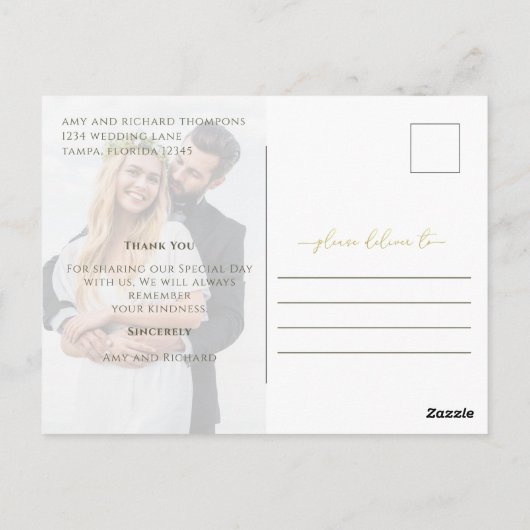 Gold Calligraphy Script Moderne Simple Two Photo Briefkaart (Achterkant)