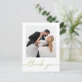 Gold Calligraphy Script Moderne Simple Two Photo Briefkaart (Staand voorkant)