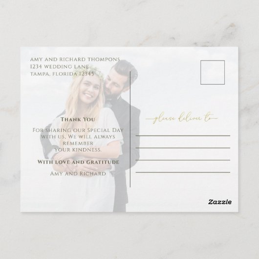 Gold Calligraphy Script Moderne Simple Two Photo Briefkaart (Achterkant)