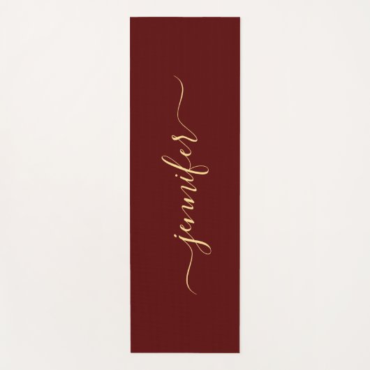 Gold Calligraphy Script Personalized Name Maroon Yogamat (Voorkant)