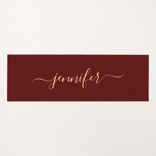 Gold Calligraphy Script Personalized Name Maroon Yogamat (Voorkant (horizontaal))