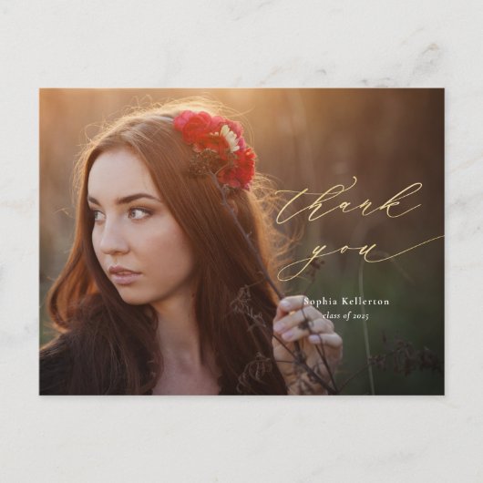 Gold Calligraphy Script Photo Afstuderen Bedankt Briefkaart (Voorkant)
