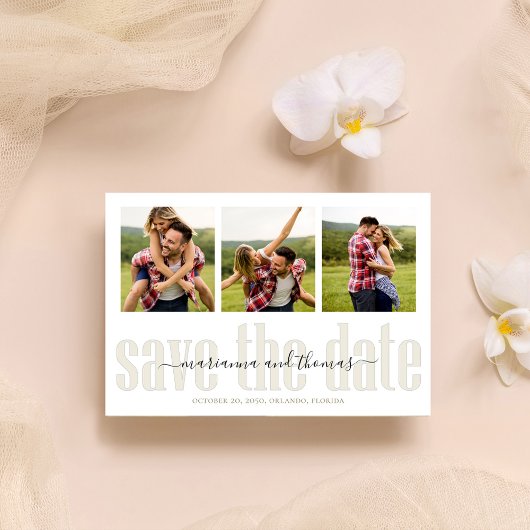 Gold Calligraphy Script Stylish Photo QR Code Save The Date