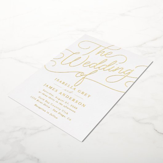 Gold Calligraphy Script Wedding Folie Uitnodiging (Gedraaid)