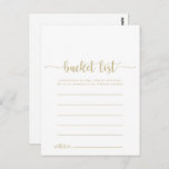 Gold Calligraphy Simple Bucket List-kaarten Briefkaart<br><div class="desc">Deze gouden kalligrafie eenvoudige bucket list kaarten zijn de perfecte activiteit voor een eenvoudige bruiloft receptie of vrijgezellenfeest. Het eenvoudige en elegante ontwerp is voorzien van klassieke en fancy scripttypografie in goud. Verander de formulering om aan te passen aan elke levensevenement. Bucket list teken wordt apart verkocht.</div>