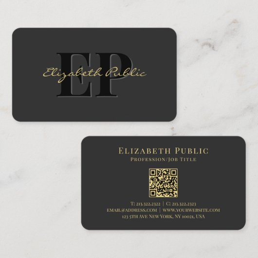 Gold Calligraphy Tekstnaam QR Code Script Luxury Visitekaartje (Voorkant / Achterkant)