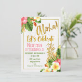 Gold Calligraphy Tropical Birthday Invitation Kaart (Staand voorkant)