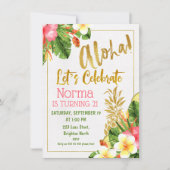 Gold Calligraphy Tropical Birthday Invitation Kaart (Voorkant)