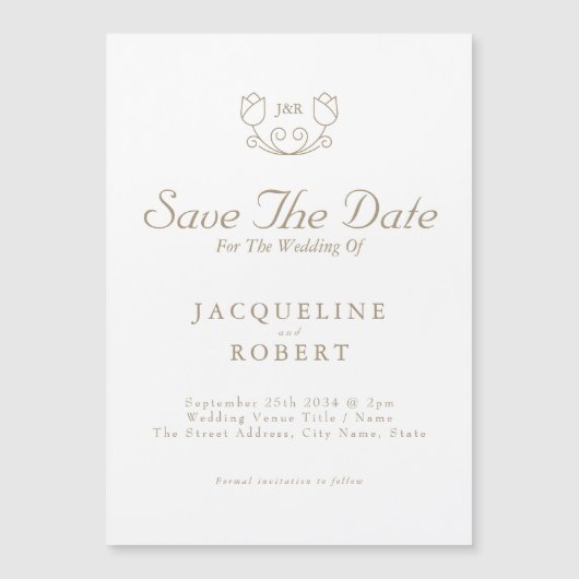 Gold Calligraphy Tulip Save the Date Wedding Magnetische Uitnodiging (Voorkant)