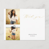 Gold Calligraphy Two Photo Afstuderen Hartelijk da Briefkaart (Voorkant)