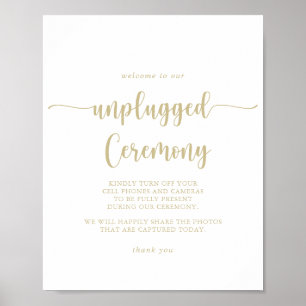 Gold Calligraphy Unplugged Ceremony Sign Poster