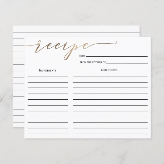 Gold Calligraphy Vrijgezellenfeest Recipe Kaart (Voorkant / Achterkant)