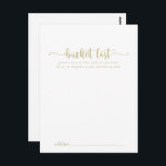 Gold Calligraphy Wedding Bucket List-kaarten Briefkaart<br><div class="desc">Deze goudkalligrafie trouwensemmer-lijstkaarten zijn de perfecte activiteit voor een rustige trouwreceptie of vrijgezellenfeest. Het eenvoudige en elegante ontwerp kenmerkt klassieke en fancy manuscripttypografie in goud. Verander de formulering om het even welke levensgebeurtenis aan te passen. Emmer wordt apart verkocht.</div>