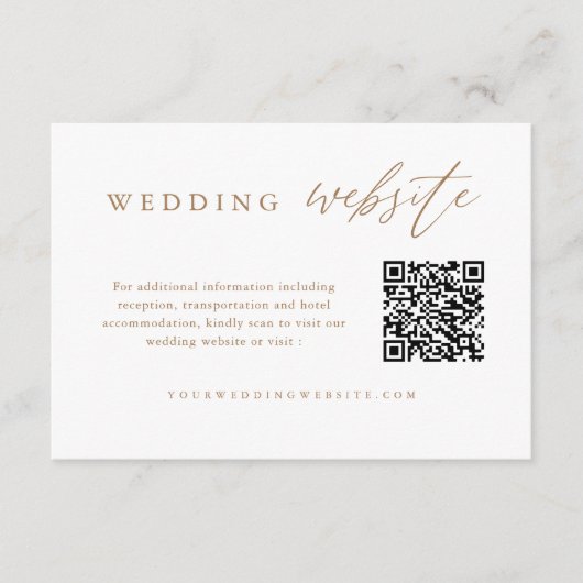 Gold Calligraphy Wedding QR Code Wedding Website Informatiekaartje (Voorkant)