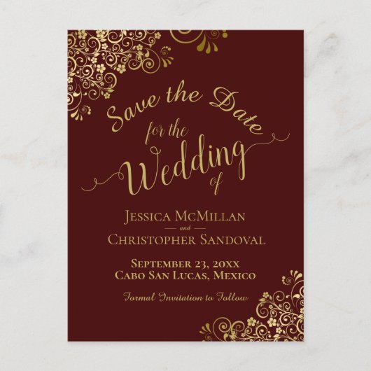 Gold Calligraphy Wedding Save the Date Auburn Aankondigingskaart (Voorkant)