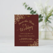 Gold Calligraphy Wedding Save the Date Auburn Aankondigingskaart (Staand voorkant)