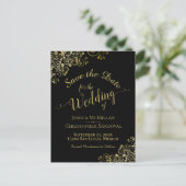 Gold Calligraphy Wedding Save the Date Black Aankondigingskaart (Staand voorkant)