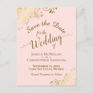 Gold Calligraphy Wedding Save the Date Blush Pink Aankondigingskaart