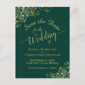 Gold Calligraphy Wedding Save the Date Emerald Aankondigingskaart (Voorkant)