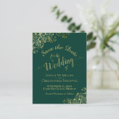 Gold Calligraphy Wedding Save the Date Emerald Aankondigingskaart (Staand voorkant)