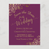 Gold Calligraphy Wedding Save the Date Magenta Aankondigingskaart (Voorkant)