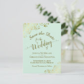 Gold Calligraphy Wedding Save the Date Mint Green Aankondigingskaart (Staand voorkant)