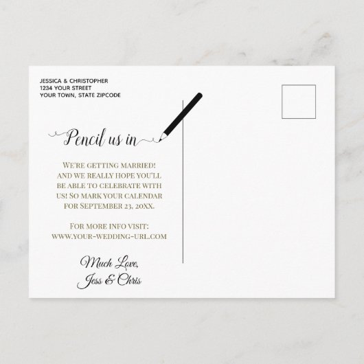 Gold Calligraphy Wedding Save the Date White Aankondigingskaart (Achterkant)