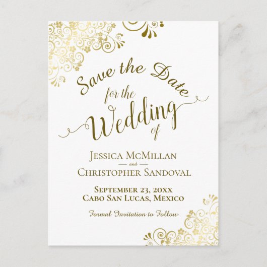 Gold Calligraphy Wedding Save the Date White Aankondigingskaart (Voorkant)