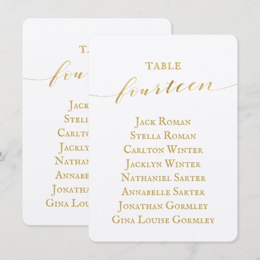 Gold Calligraphy Wedding Seating Chart Kaart (Voorkant / Achterkant)