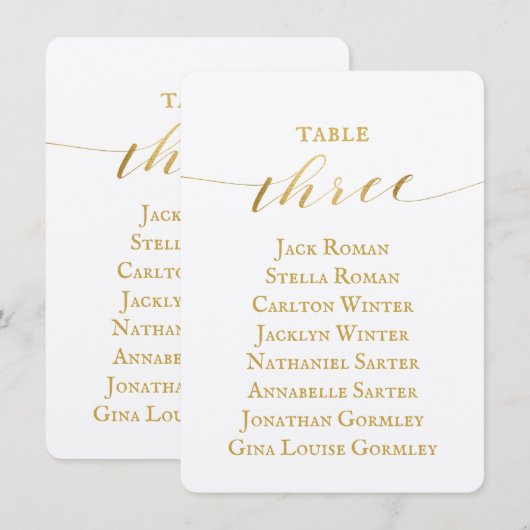 Gold Calligraphy Wedding Seating Chart Kaart (Voorkant / Achterkant)