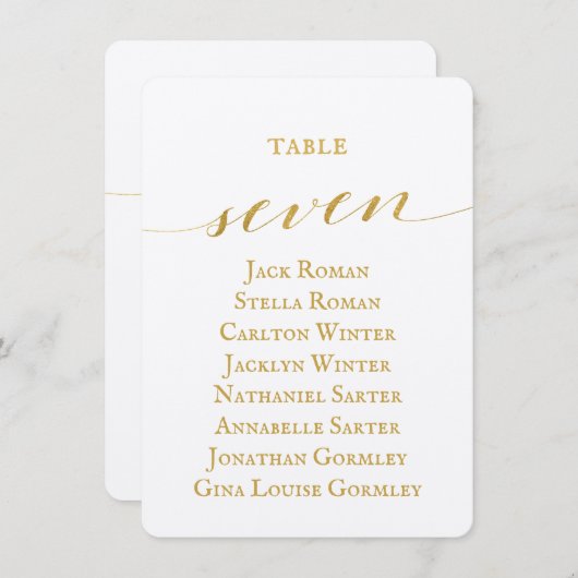 Gold Calligraphy Wedding Seating Chart Kaart (Voorkant / Achterkant)