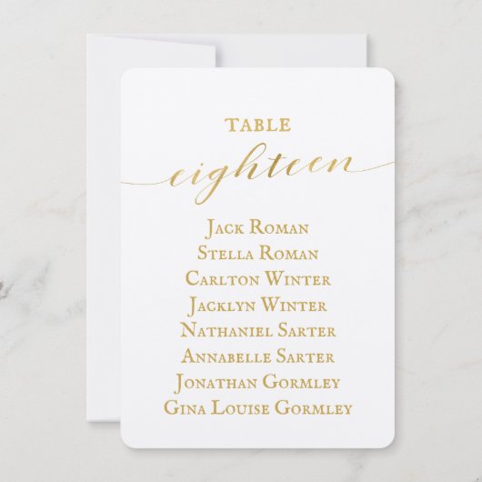 Gold Calligraphy Wedding Seating Chart Kaart (Achterkant)