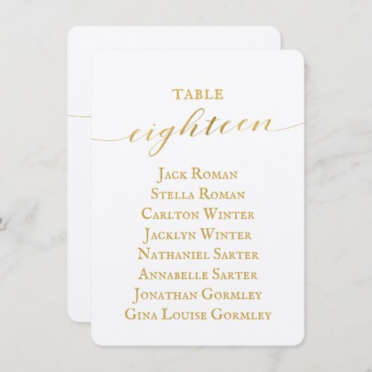 Gold Calligraphy Wedding Seating Chart Kaart (Voorkant / Achterkant)