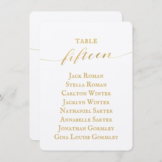 Gold Calligraphy Wedding Seating Chart Kaart (Voorkant / Achterkant)