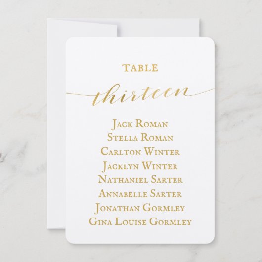 Gold Calligraphy Wedding Seating Chart Kaart (Achterkant)