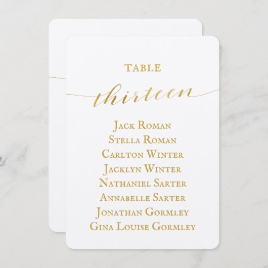 Gold Calligraphy Wedding Seating Chart Kaart (Voorkant / Achterkant)