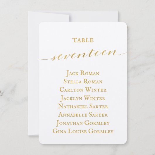 Gold Calligraphy Wedding Seating Chart Kaart (Achterkant)