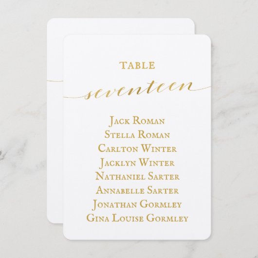 Gold Calligraphy Wedding Seating Chart Kaart (Voorkant / Achterkant)