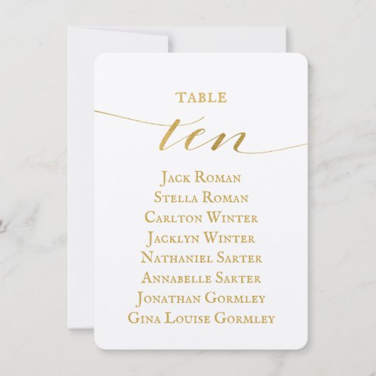 Gold Calligraphy Wedding Seating Chart Ten Kaart (Voorkant)