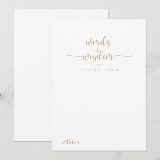 Gold Calligraphy Wedding Words of Wisdom Advieskaart (Voorkant / Achterkant)