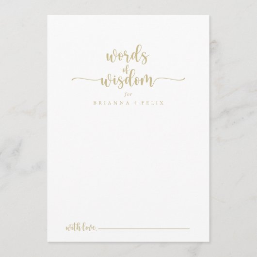 Gold Calligraphy Wedding Words of Wisdom Advieskaart (Voorkant)