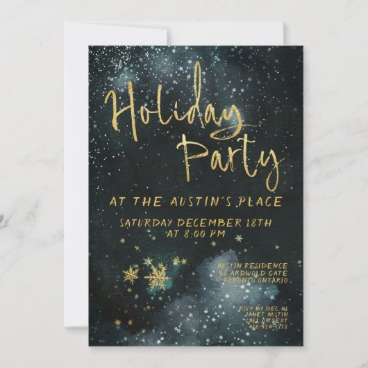 Gold Calligraphy Winter Night Holiday Kaart (Voorkant)