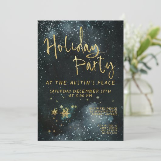 Gold Calligraphy Winter Night Holiday Kaart (Staand voorkant)