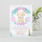 Gold Calligraphy Winter One-derland Birthday Invit Kaart (Staand voorkant)