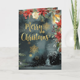 Gold Calligraphy Woodland Floral Holiday Kaart
