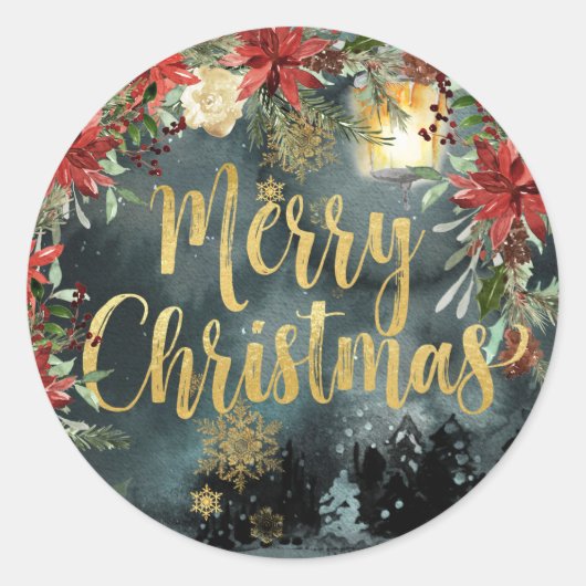 Gold Calligraphy Woodland Floral Holiday Sticker (Voorkant)