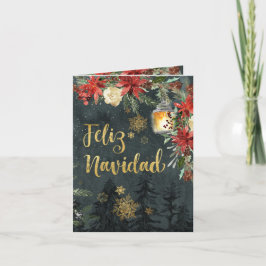 Gold Calligraphy Woodland Forest Navidad Feestdagen Kaart