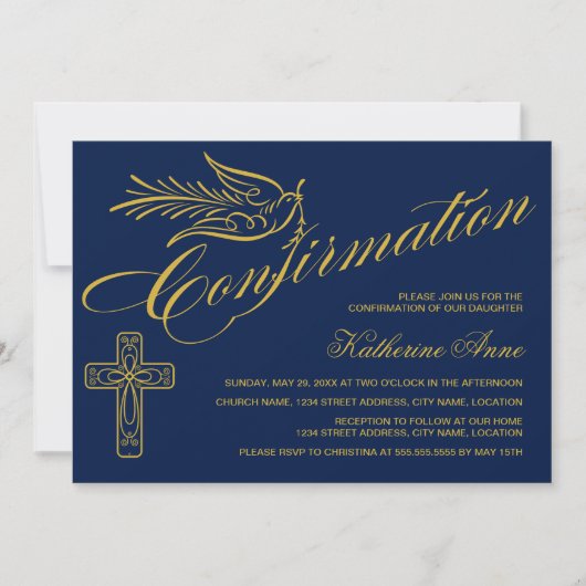 Gold Calligrigrafie Bevestiging Kruis en duif Kaart (Voorkant)