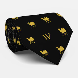 Gold Camel Humpday Monogram Initialen Zwart Stropdas